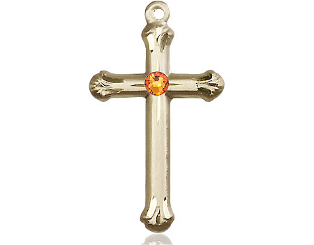 14kt Gold Filled Cross Medal with a 3mm Topaz Swarovski stone