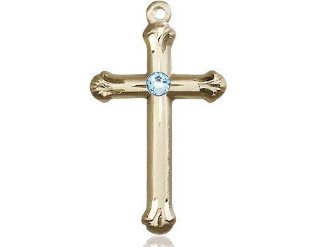 14kt Gold Filled Cross Medal with a 3mm Aqua Swarovski stone