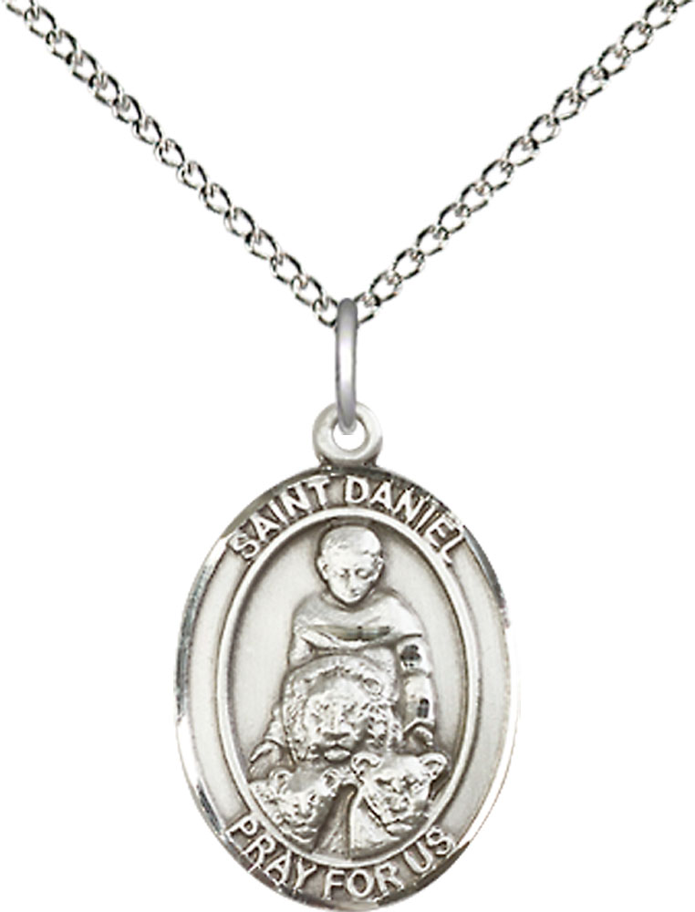 Sterling Silver Saint Daniel Pendant on a 18 inch Sterling Silver Light Curb chain