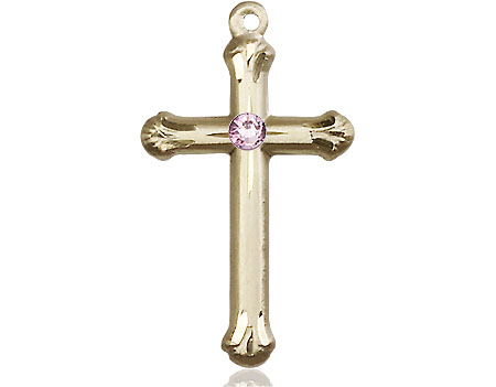 14kt Gold Filled Cross Medal with a 3mm Light Amethyst Swarovski stone