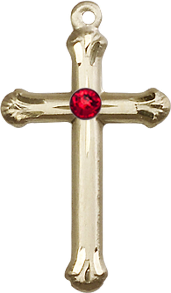 14kt Gold Filled Cross Medal with a 3mm Ruby Swarovski stone