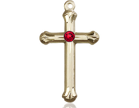 14kt Gold Filled Cross Medal with a 3mm Ruby Swarovski stone