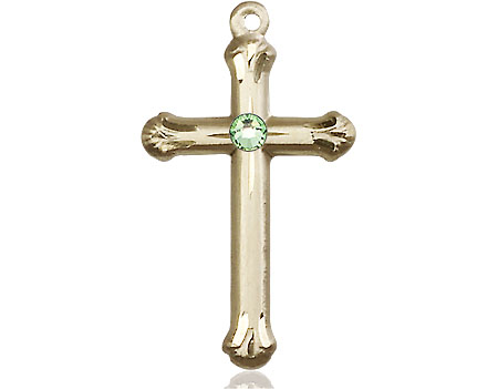 14kt Gold Filled Cross Medal with a 3mm Peridot Swarovski stone