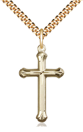 14kt Gold Filled Cross Pendant on a 24 inch Gold Plate Heavy Curb chain