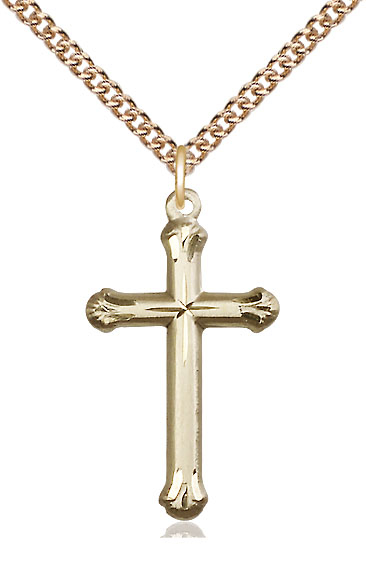 14kt Gold Filled Cross Pendant on a 24 inch Gold Filled Heavy Curb chain