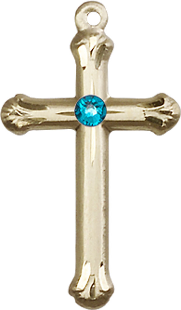 14kt Gold Cross Medal with a 3mm Zircon Swarovski stone