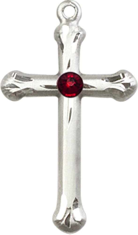 Sterling Silver Cross Medal with a 3mm Garnet Swarovski stone