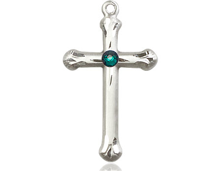 Sterling Silver Cross Medal with a 3mm Emerald Swarovski stone