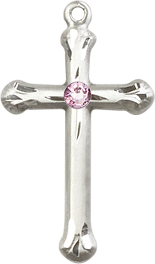 Sterling Silver Cross Medal with a 3mm Light Amethyst Swarovski stone
