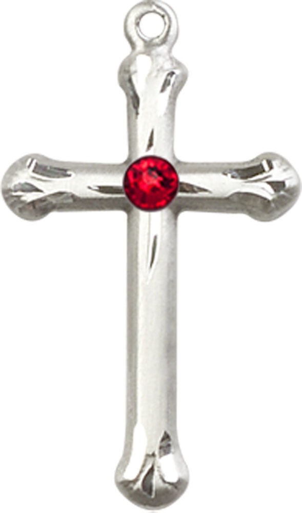 Sterling Silver Cross Medal with a 3mm Ruby Swarovski stone