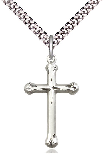 Sterling Silver Cross Pendant on a 24 inch Light Rhodium Heavy Curb chain