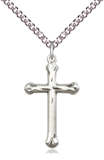 Sterling Silver Cross Pendant on a 24 inch Sterling Silver Heavy Curb chain