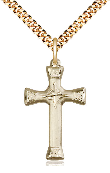 14kt Gold Filled Cross Pendant on a 24 inch Gold Plate Heavy Curb chain