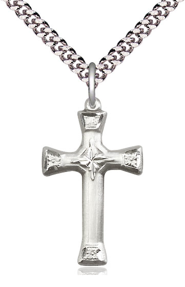 Sterling Silver Cross Pendant on a 24 inch Light Rhodium Heavy Curb chain