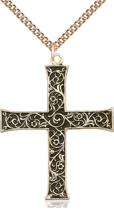 14kt Gold Filled Cross Pendant on a 24 inch Gold Filled Heavy Curb chain