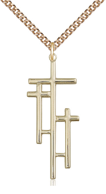 14kt Gold Filled Cross Pendant on a 24 inch Gold Filled Heavy Curb chain