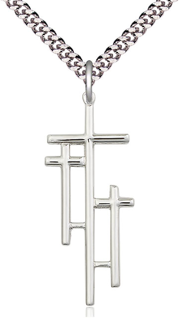 Sterling Silver Cross Pendant on a 24 inch Light Rhodium Heavy Curb chain