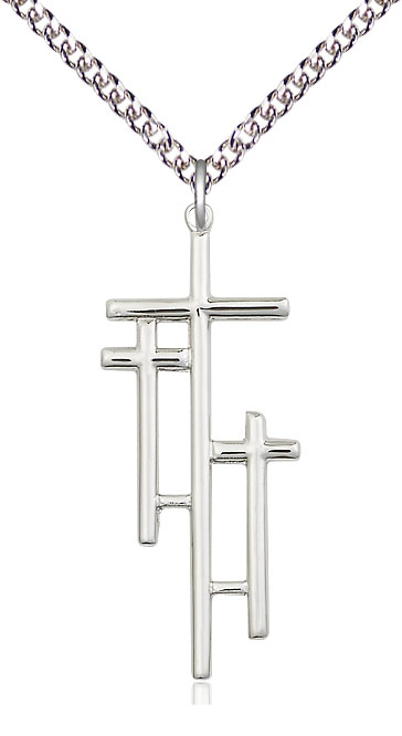 Sterling Silver Cross Pendant on a 24 inch Sterling Silver Heavy Curb chain