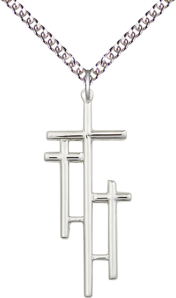 Sterling Silver Cross Pendant on a 24 inch Sterling Silver Heavy Curb chain