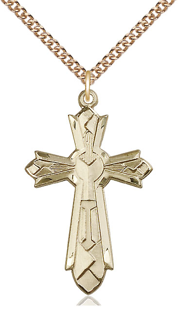 14kt Gold Filled Mosaic Cross Pendant on a 24 inch Gold Filled Heavy Curb chain