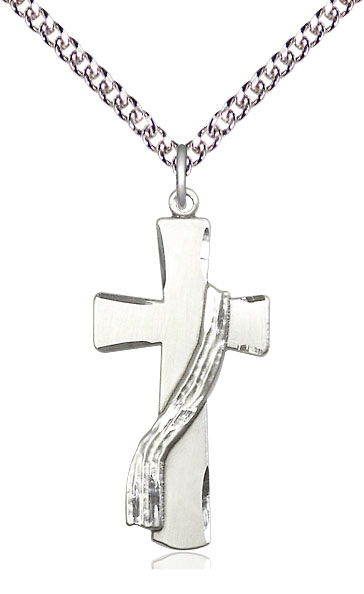 Sterling Silver Deacon Cross Pendant on a 24 inch Sterling Silver Heavy Curb chain