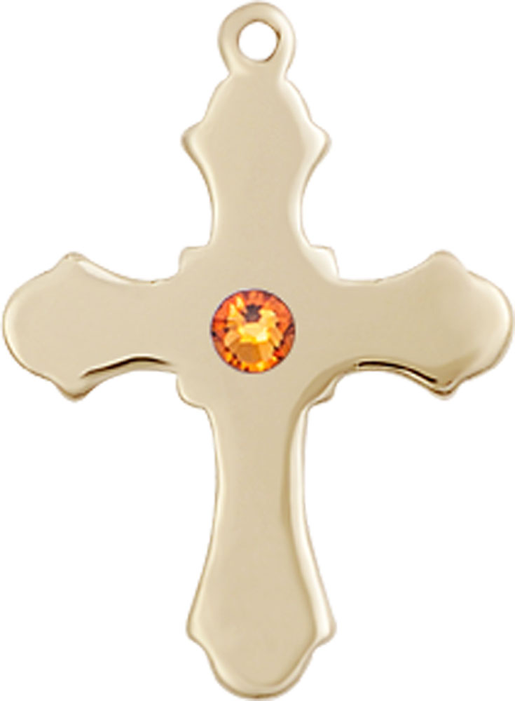 14kt Gold Filled Cross Medal with a 3mm Topaz Swarovski stone
