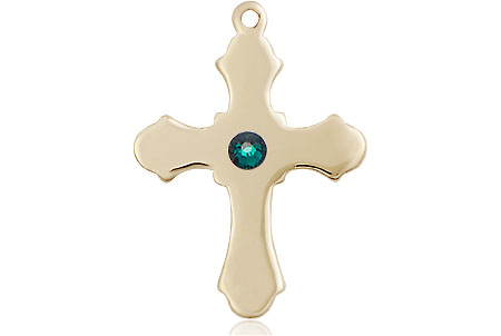 14kt Gold Filled Cross Medal with a 3mm Emerald Swarovski stone