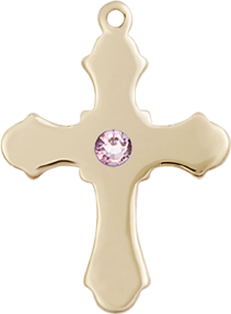 14kt Gold Filled Cross Medal with a 3mm Light Amethyst Swarovski stone