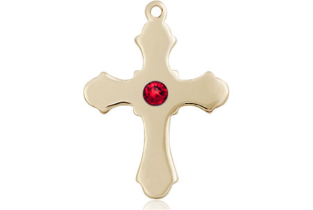 14kt Gold Filled Cross Medal with a 3mm Ruby Swarovski stone