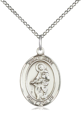 Sterling Silver Saint Jane of Valois Pendant on a 18 inch Sterling Silver Light Curb chain