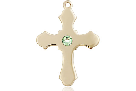 14kt Gold Filled Cross Medal with a 3mm Peridot Swarovski stone