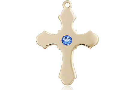 14kt Gold Filled Cross Medal with a 3mm Sapphire Swarovski stone