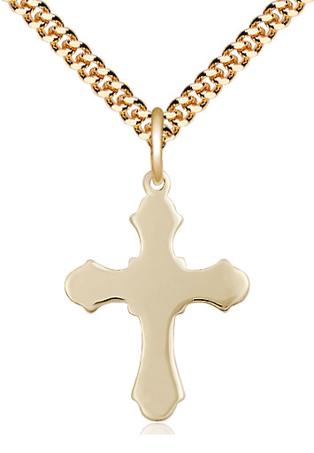 14kt Gold Filled Cross Pendant on a 24 inch Gold Plate Heavy Curb chain