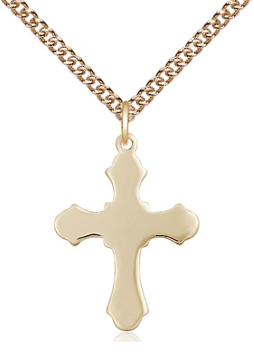 14kt Gold Filled Cross Pendant on a 24 inch Gold Filled Heavy Curb chain