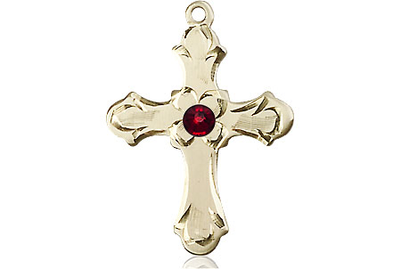 14kt Gold Filled Cross Medal with a 3mm Garnet Swarovski stone