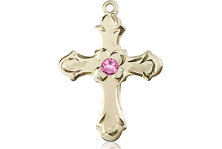 14kt Gold Filled Cross Medal with a 3mm Rose Swarovski stone