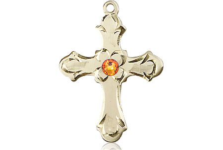 14kt Gold Filled Cross Medal with a 3mm Topaz Swarovski stone