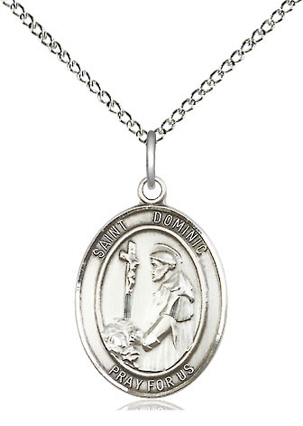 Sterling Silver Saint Dominic de Guzman Pendant on a 18 inch Sterling Silver Light Curb chain