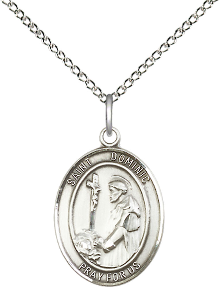 Sterling Silver Saint Dominic de Guzman Pendant on a 18 inch Sterling Silver Light Curb chain