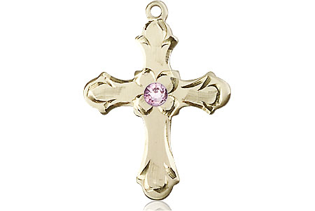 14kt Gold Filled Cross Medal with a 3mm Light Amethyst Swarovski stone