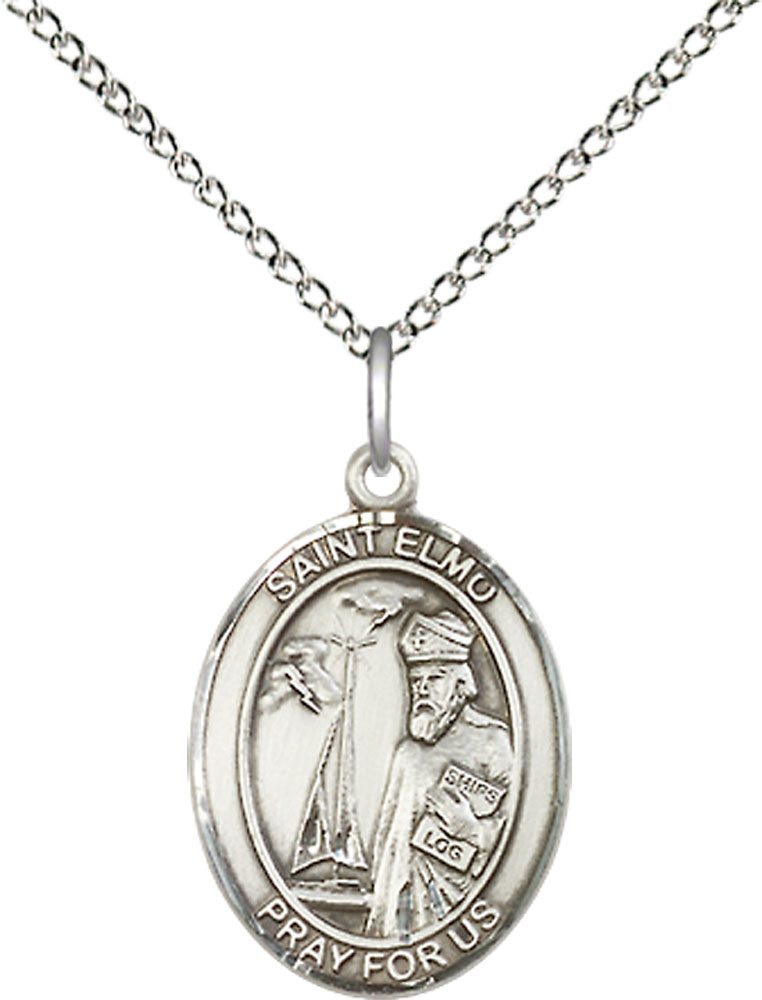 Sterling Silver Saint Elmo Pendant on a 18 inch Sterling Silver Light Curb chain
