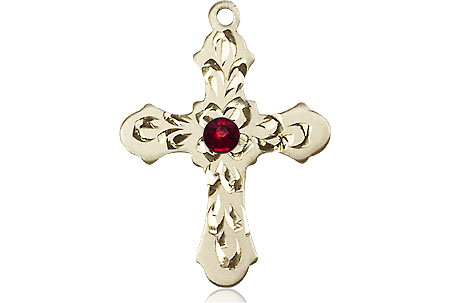 14kt Gold Filled Cross Medal with a 3mm Garnet Swarovski stone