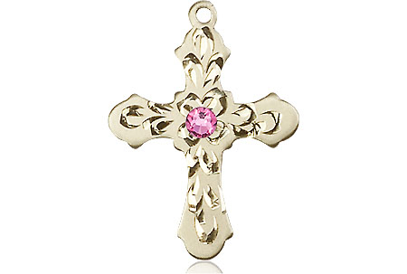 14kt Gold Filled Cross Medal with a 3mm Rose Swarovski stone