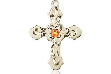 14kt Gold Filled Cross Medal with a 3mm Topaz Swarovski stone