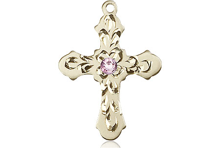 14kt Gold Filled Cross Medal with a 3mm Light Amethyst Swarovski stone