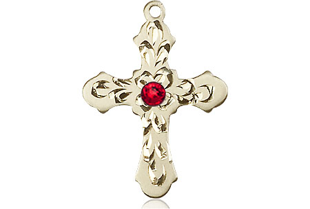 14kt Gold Filled Cross Medal with a 3mm Ruby Swarovski stone