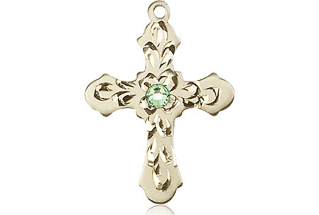 14kt Gold Filled Cross Medal with a 3mm Peridot Swarovski stone