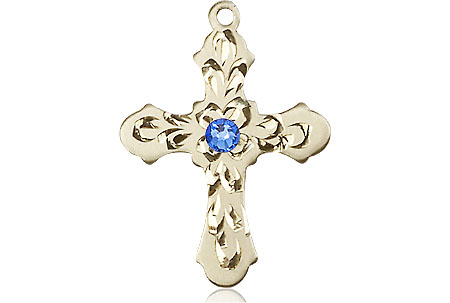 14kt Gold Filled Cross Medal with a 3mm Sapphire Swarovski stone