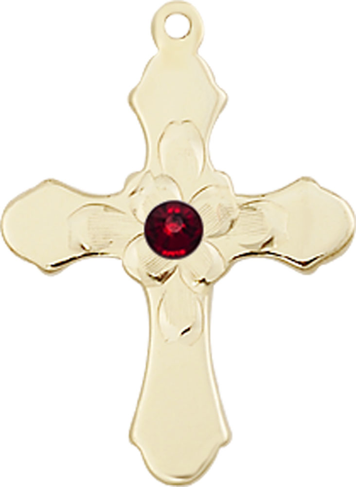 14kt Gold Filled Cross Medal with a 3mm Garnet Swarovski stone