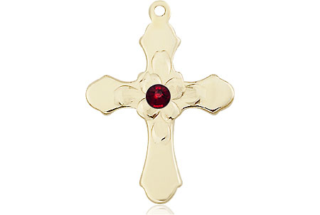 14kt Gold Filled Cross Medal with a 3mm Garnet Swarovski stone